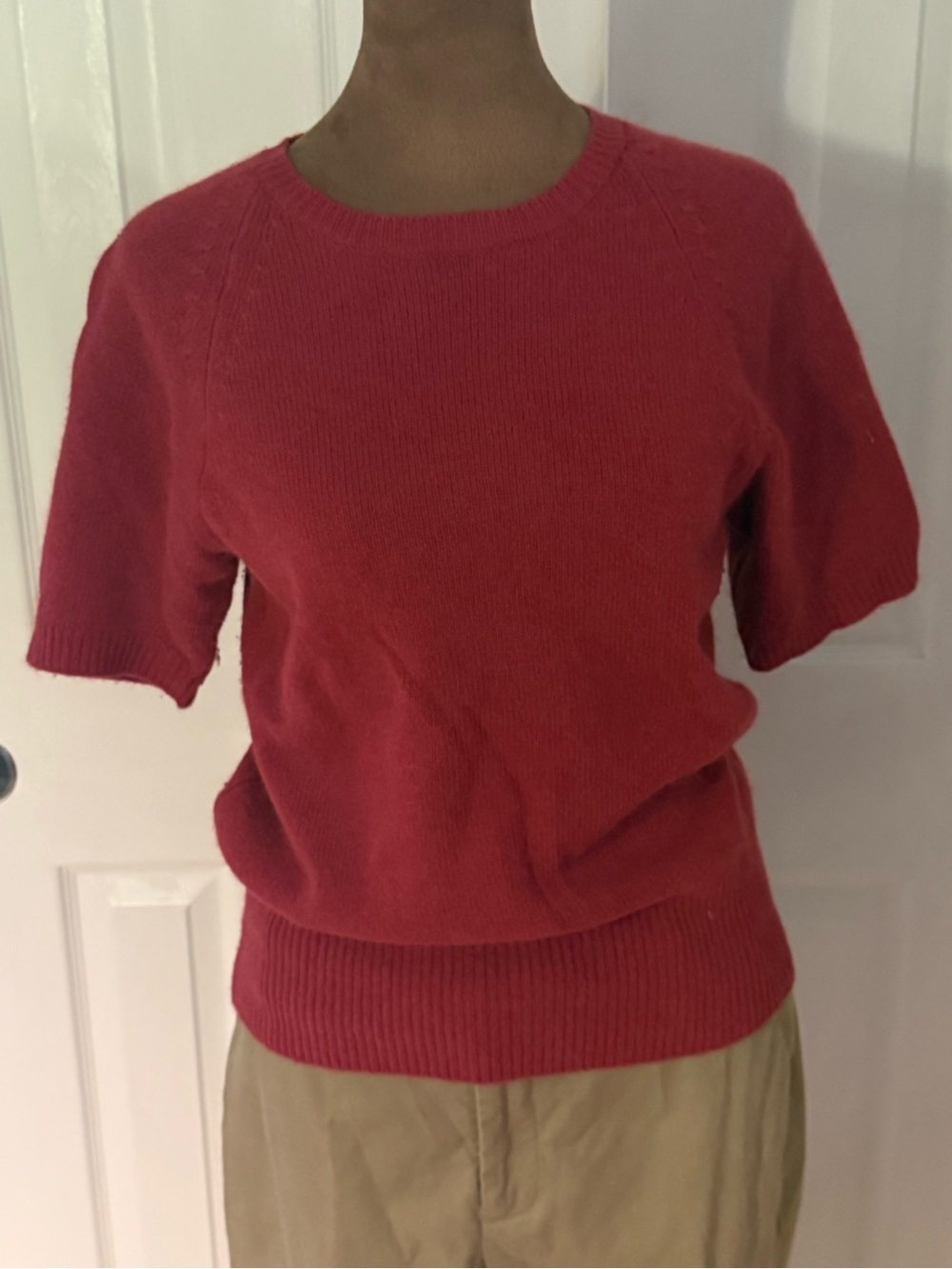 Evan Picone Wool Red Short Sleeve Crew Neck Sweater